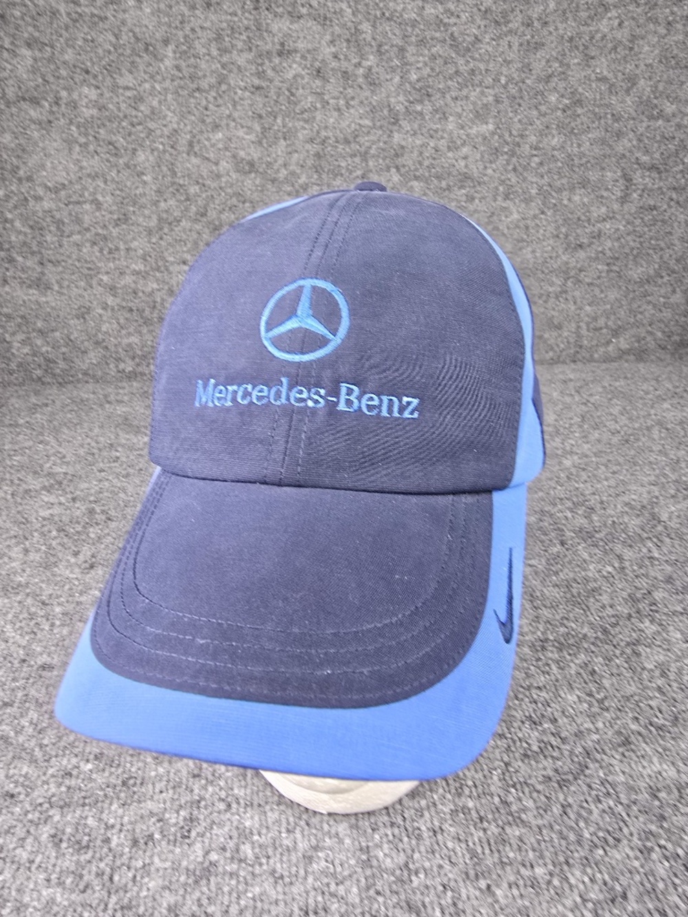Vintage Nike Golf Mercedes Benz Spellout Swoosh Hat Strapback Cap Two Tone Blue